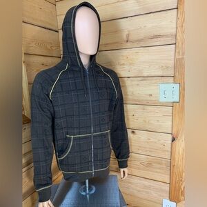 Point Zero Men's Large Brown Yellow Zip-Up Sweater Hoodie Streetwear Plaid Retro